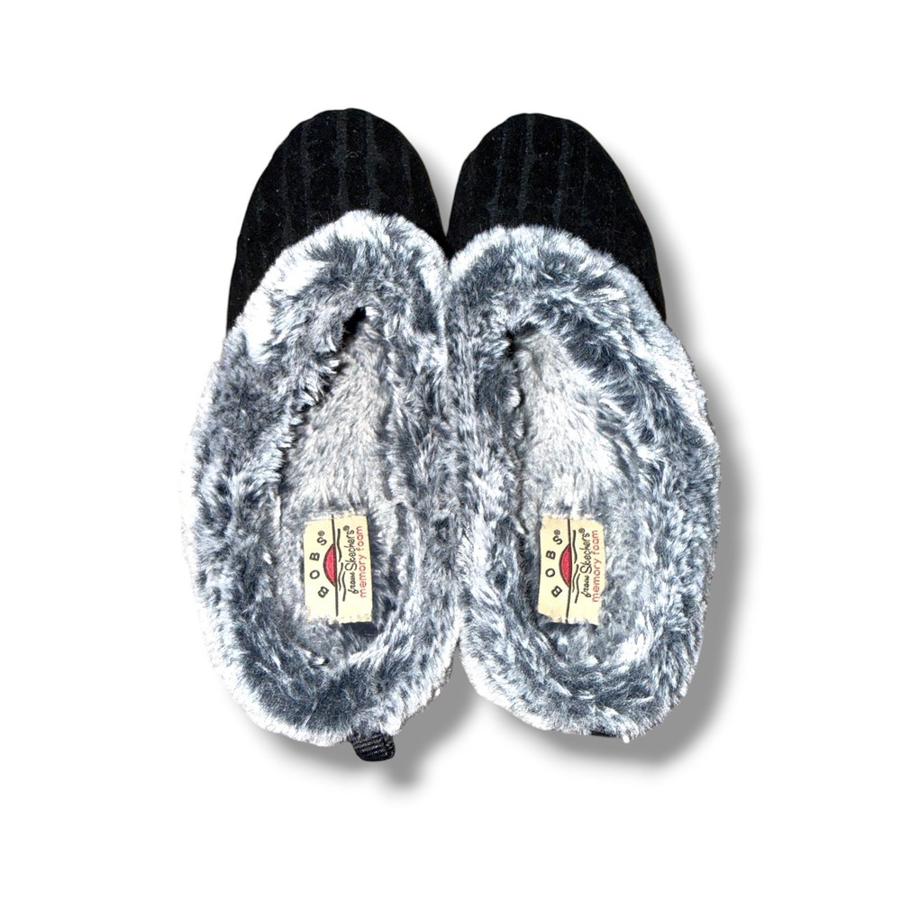 Skechers BOBS Keepsakes Slippers Womens 7 Black Cable Knit Faux Fur Memory Foam - Picture 8 of 8